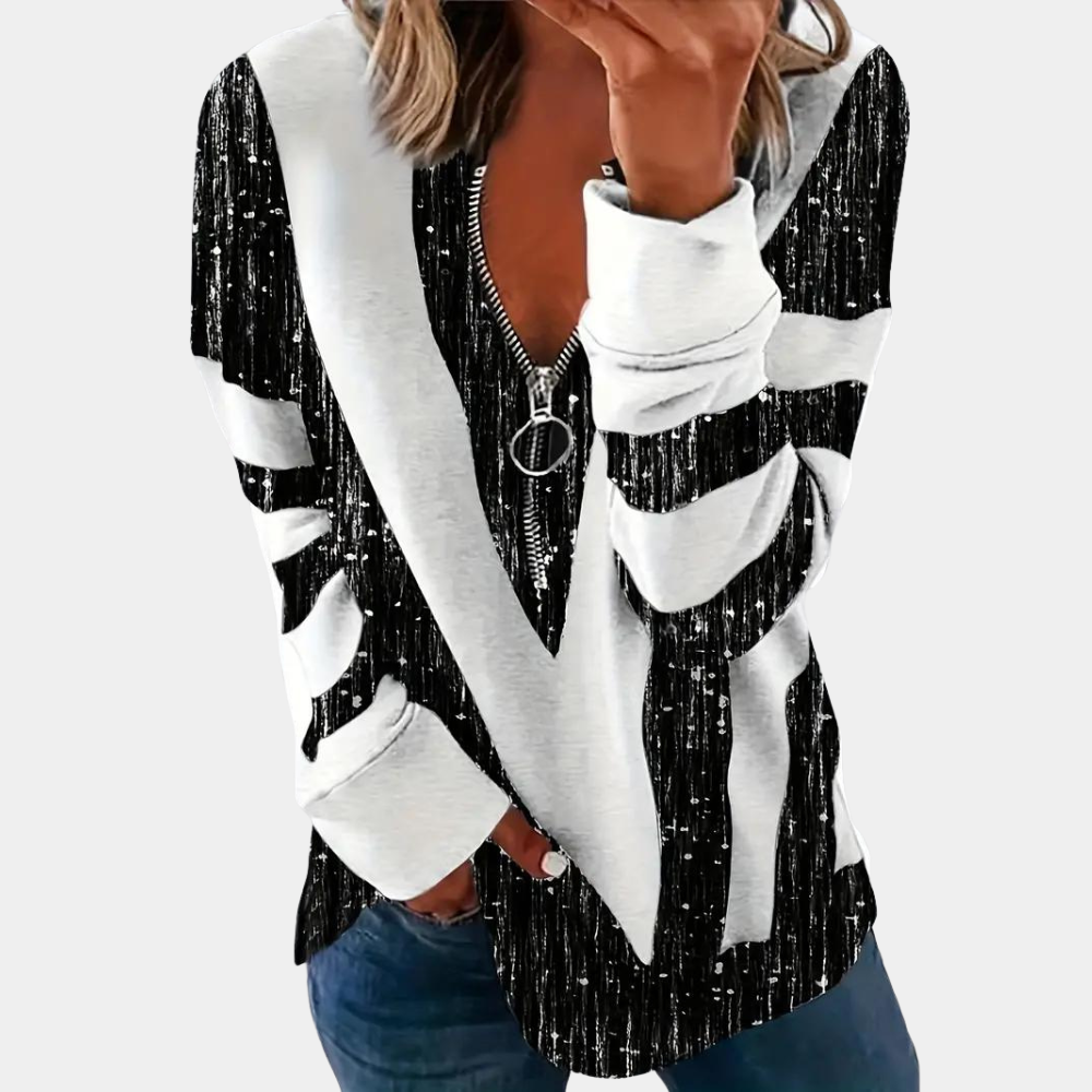 Leocadia - Elegante camicia da donna a maniche lunghe con moderna chiusura a zip, perfetta per ogni occasione