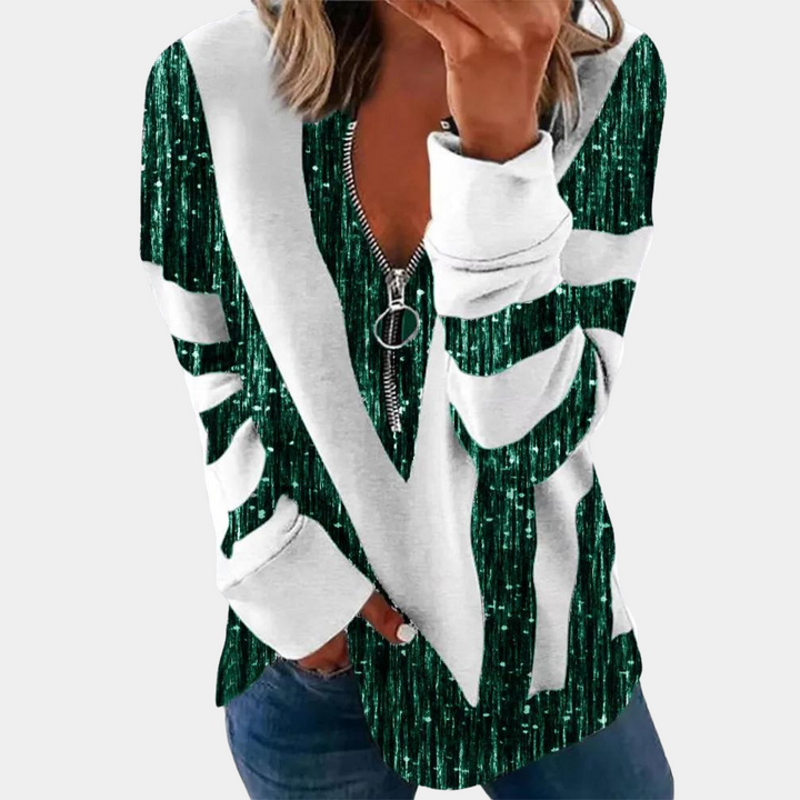 Leocadia - Elegante camicia da donna a maniche lunghe con moderna chiusura a zip, perfetta per ogni occasione