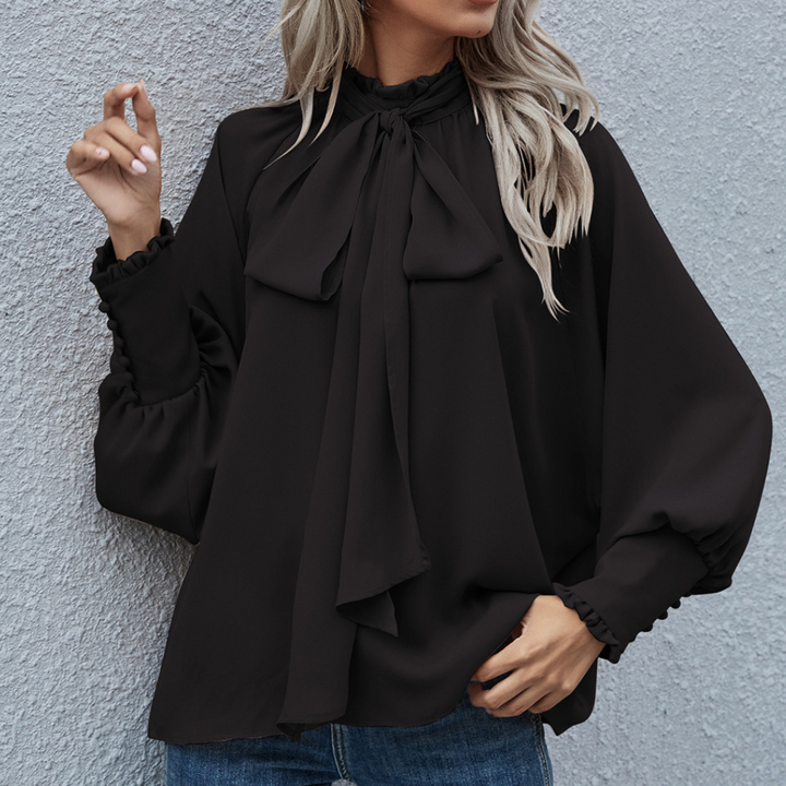 Elegante blusa Isalie in chiffon con fiocco e maniche a palloncino - un look elegante e raffinato