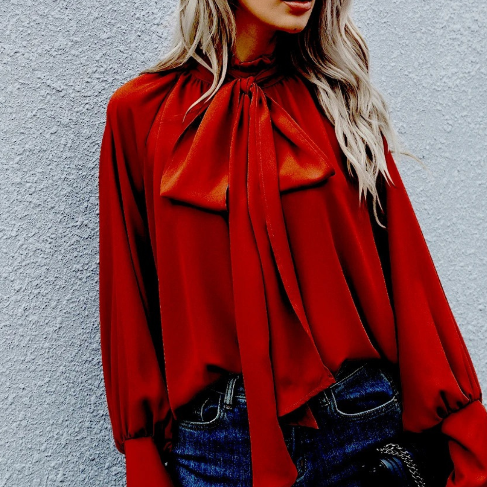 Elegante blusa Isalie in chiffon con fiocco e maniche a palloncino - un look elegante e raffinato