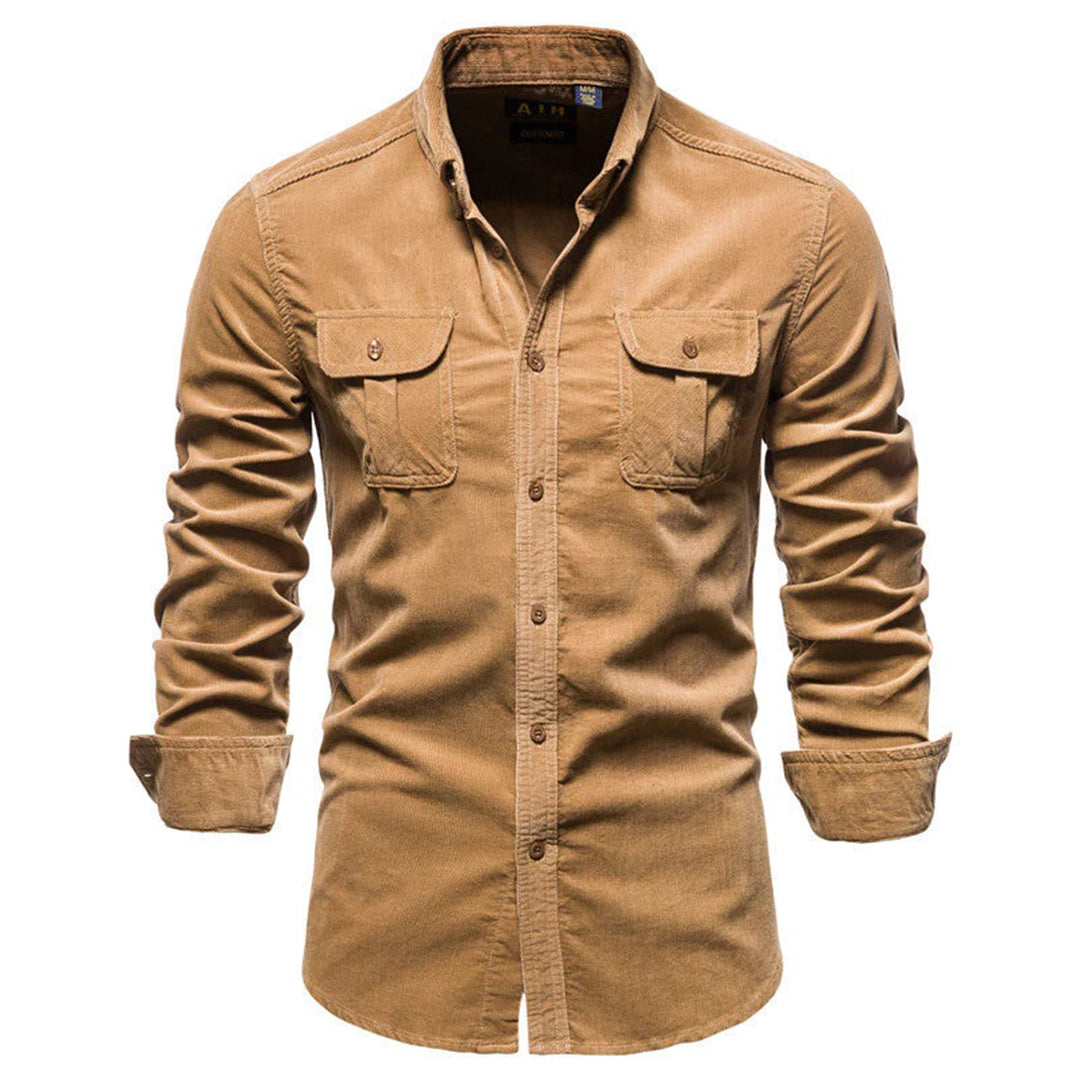 Elegante gilet da uomo in velluto a coste con maniche lunghe, bottoni eleganti, colletto classico e pratica borsa Petto
