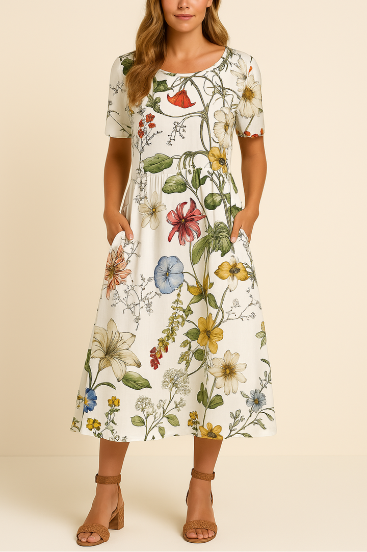 Liva - Elegante abito midi da donna con incantevole motivo floreale