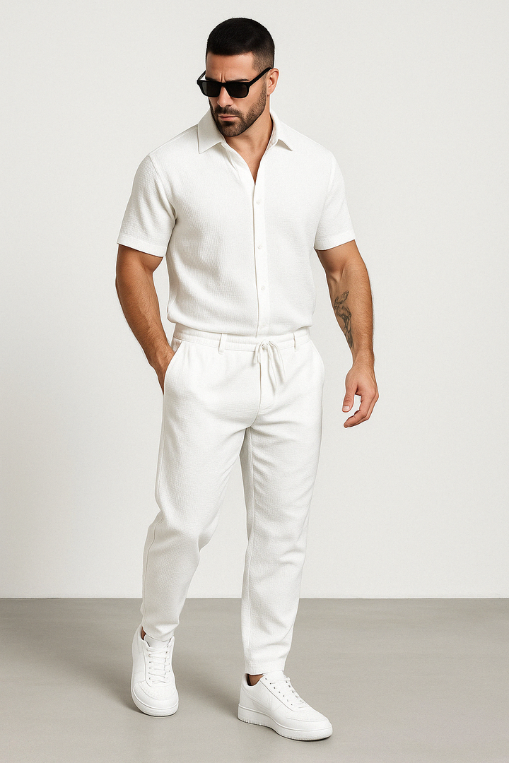 Camisa Casual para Hombre de Algodón y Lino - Corte Regular, Manga Corta y Cierre de Botón para un Estilo Confortable y Moderno