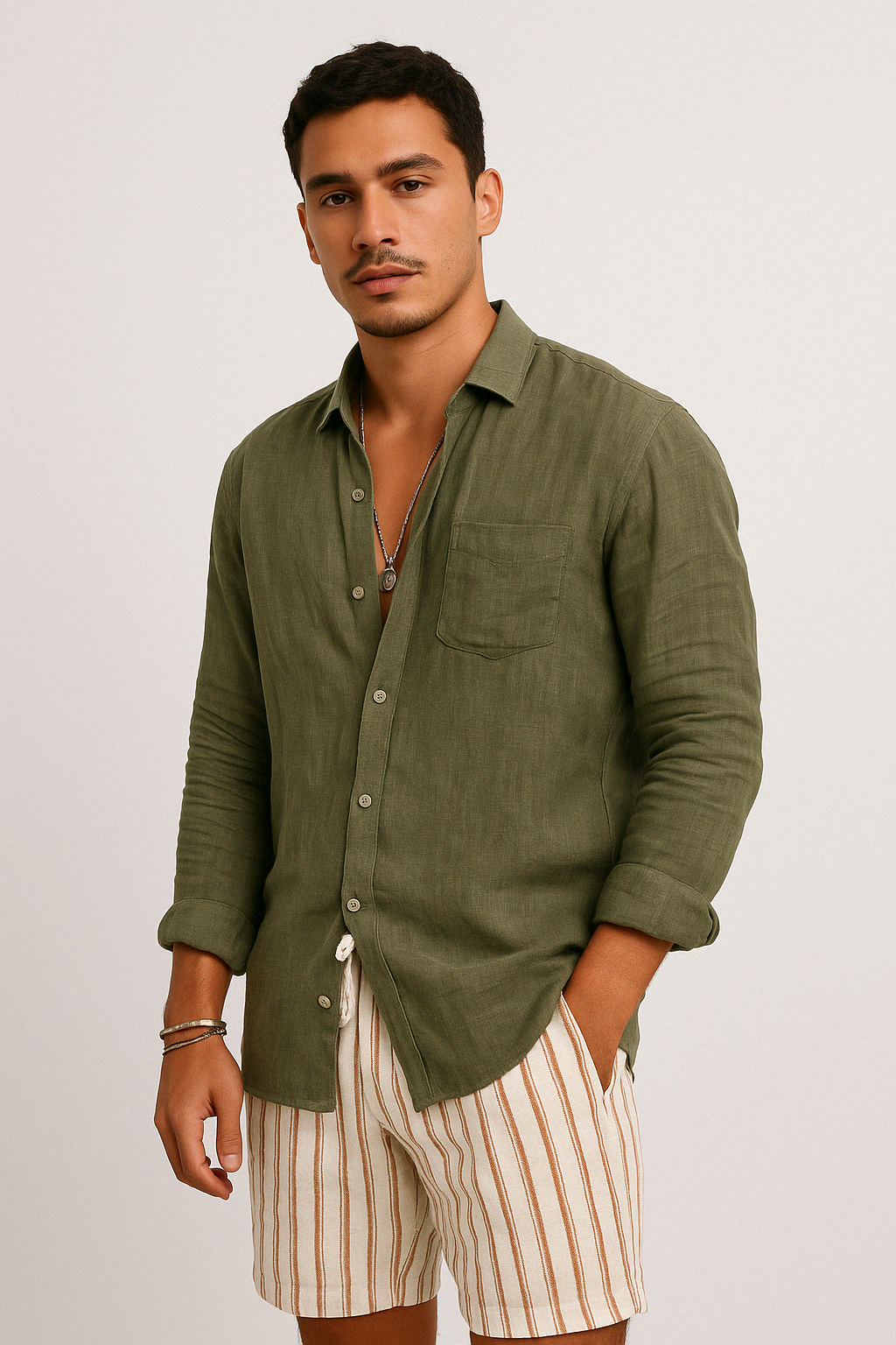 Gilet elegante da uomo a maniche lunghe in tessuto naturale di algodon e lino - taglio regolabile e casual con stivali