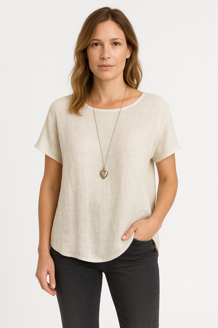 Elegante camicia da donna in lino melange con fondo svasato ed eleganti polsini a tutta lunghezza - ideale per le occasioni informali
