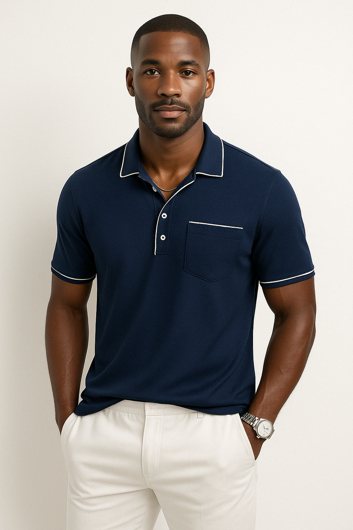 Polo Classic Piqué da uomo con tasca sul petto e profili a contrasto alla moda - comoda vestibilità regolare