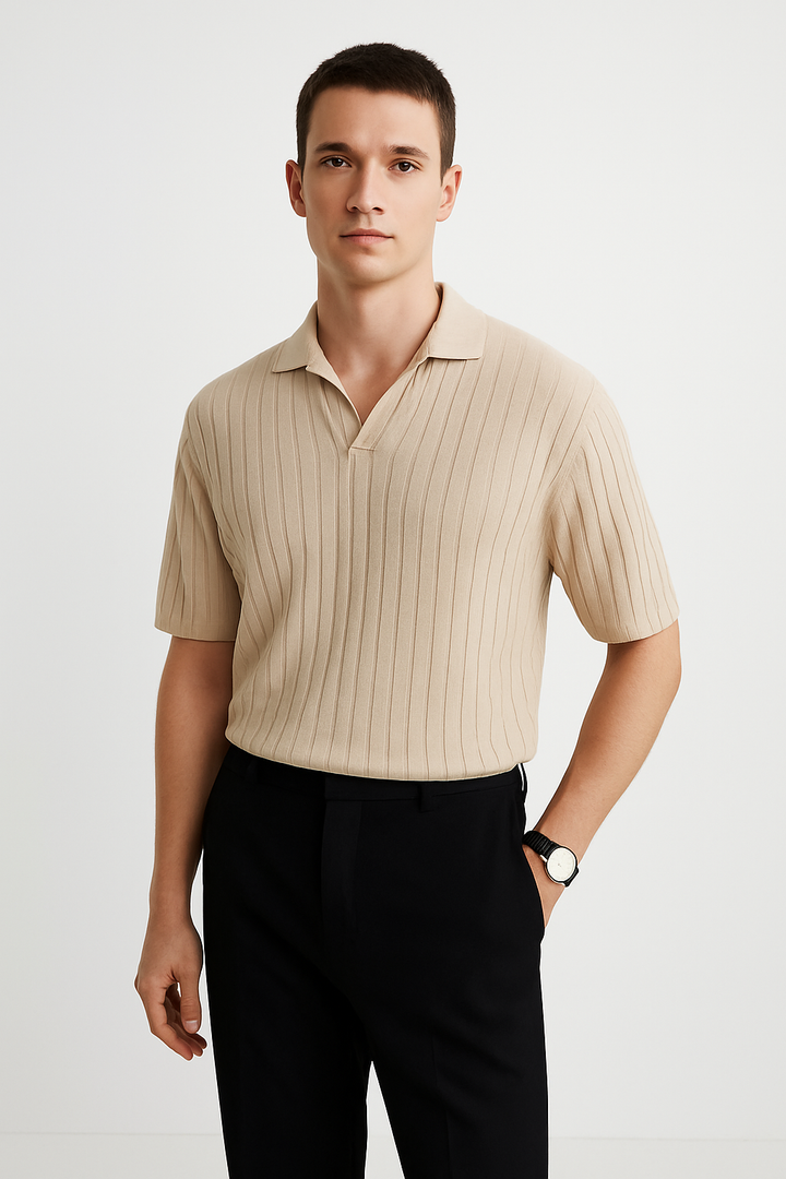 Polo Uomo in Cotone a Costine con Manica Corta - Vestibilità Standard, Ideale per uno Stile Casual e alla Moda
