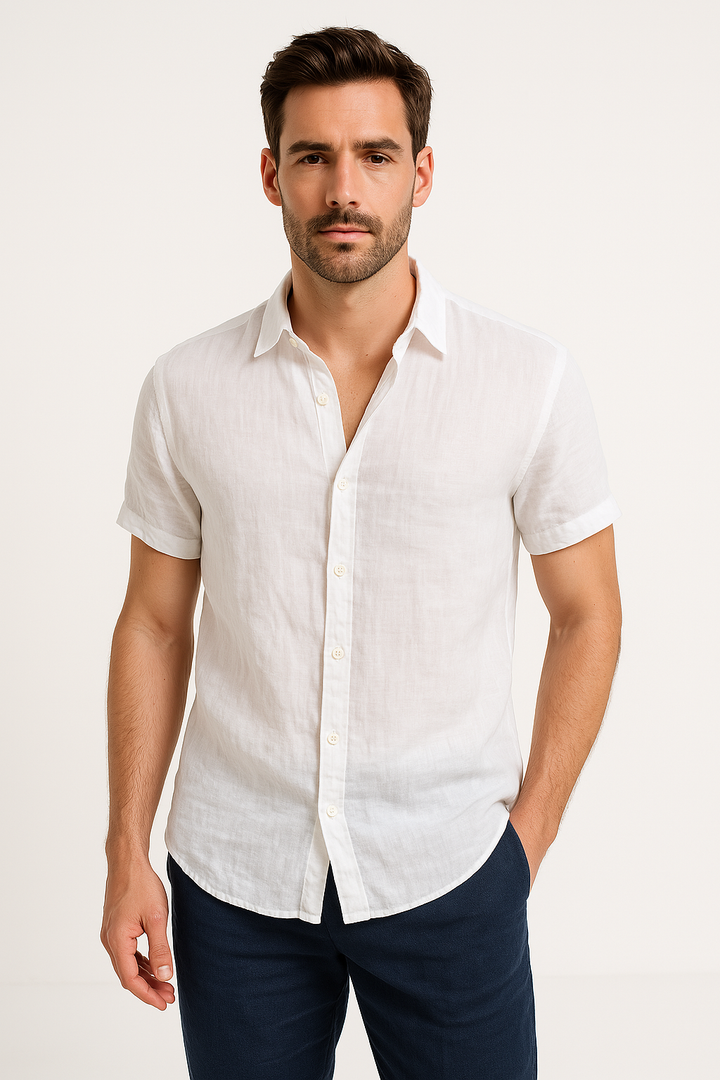 Camisa casual per uomo con design relajado, manico corto e cappuccio con bottone per un look moderno e moderno