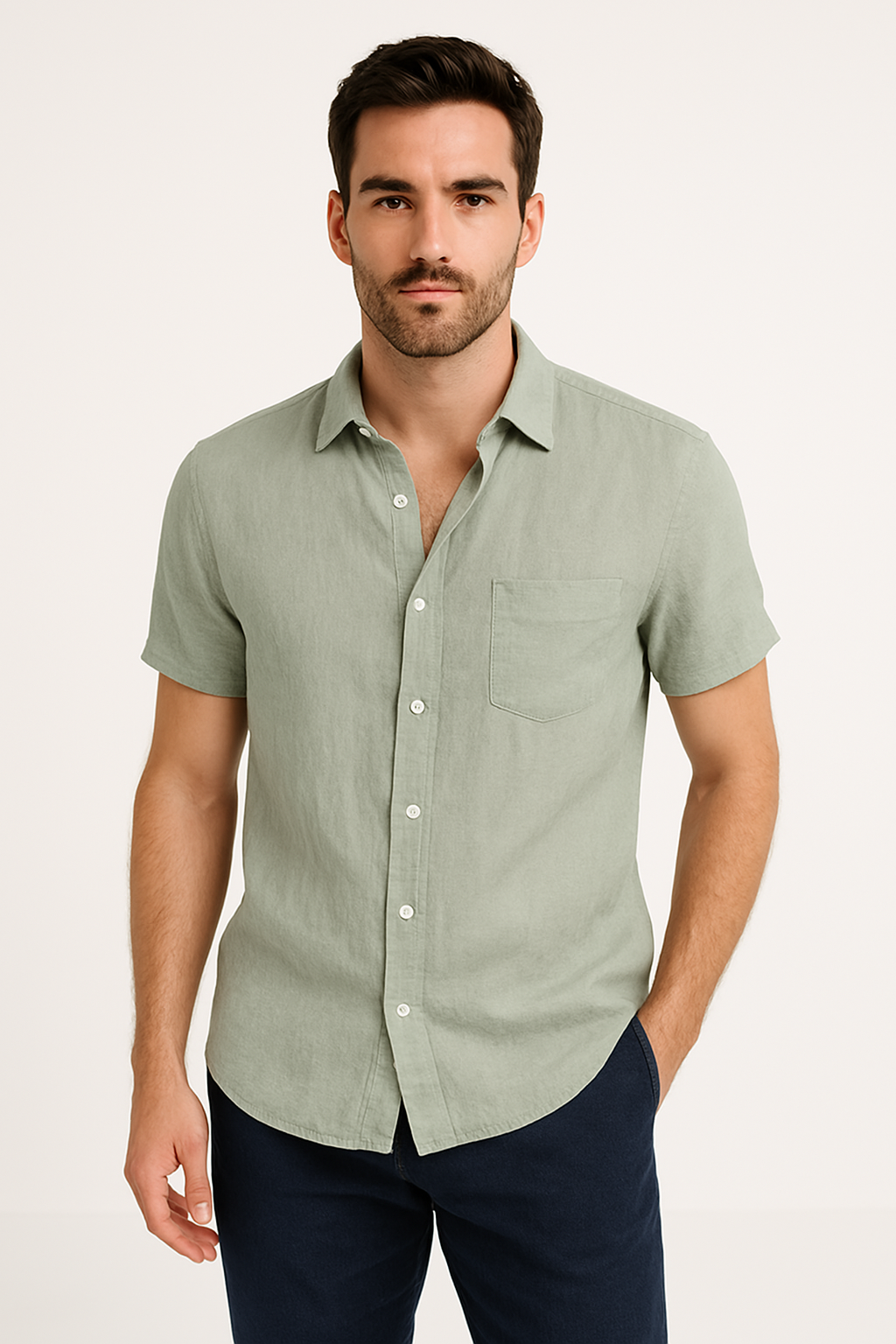 Camisa casual per uomo con design relajado, manico corto e cappuccio con bottone per un look moderno e moderno