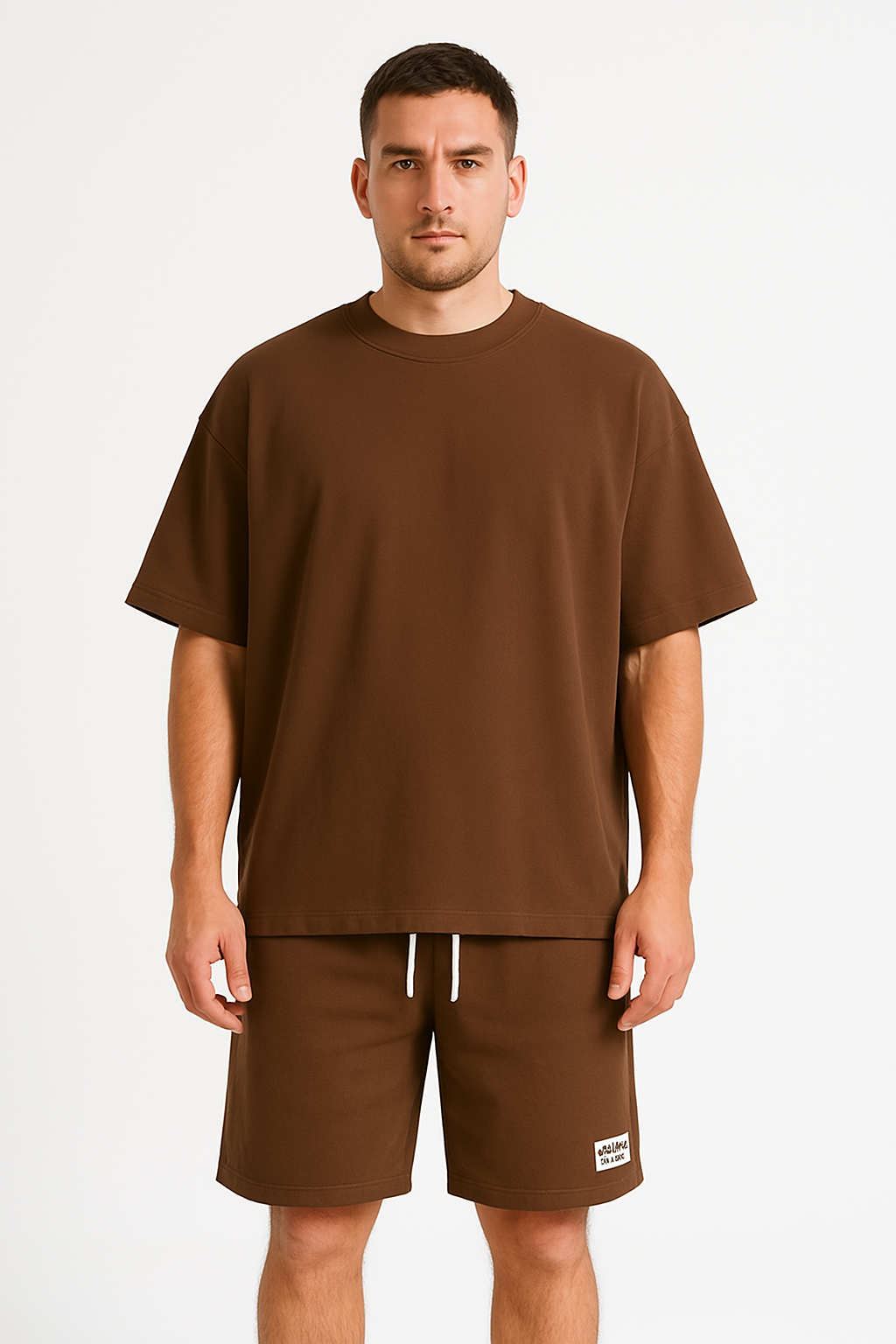 Set sportivo da uomo con orlo regolabile - comoda T-shirt con pantaloncini corti e coulisse, in cotone elasticizzato e traspirante