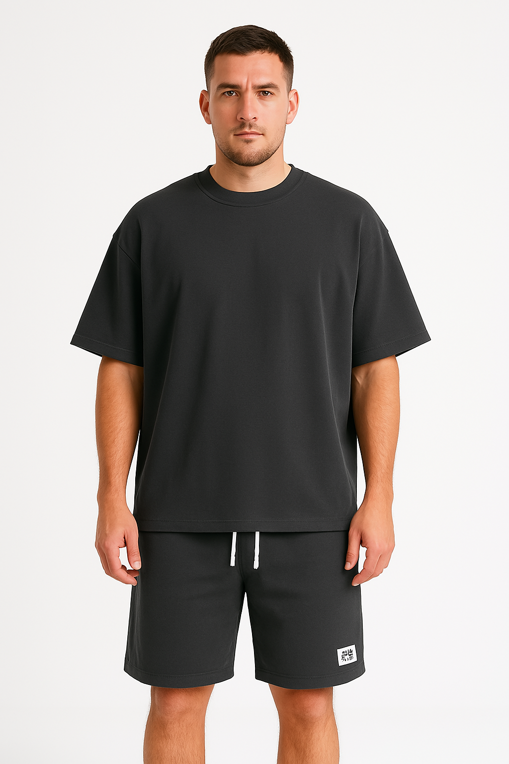 Set sportivo da uomo con orlo regolabile - comoda T-shirt con pantaloncini corti e coulisse, in cotone elasticizzato e traspirante