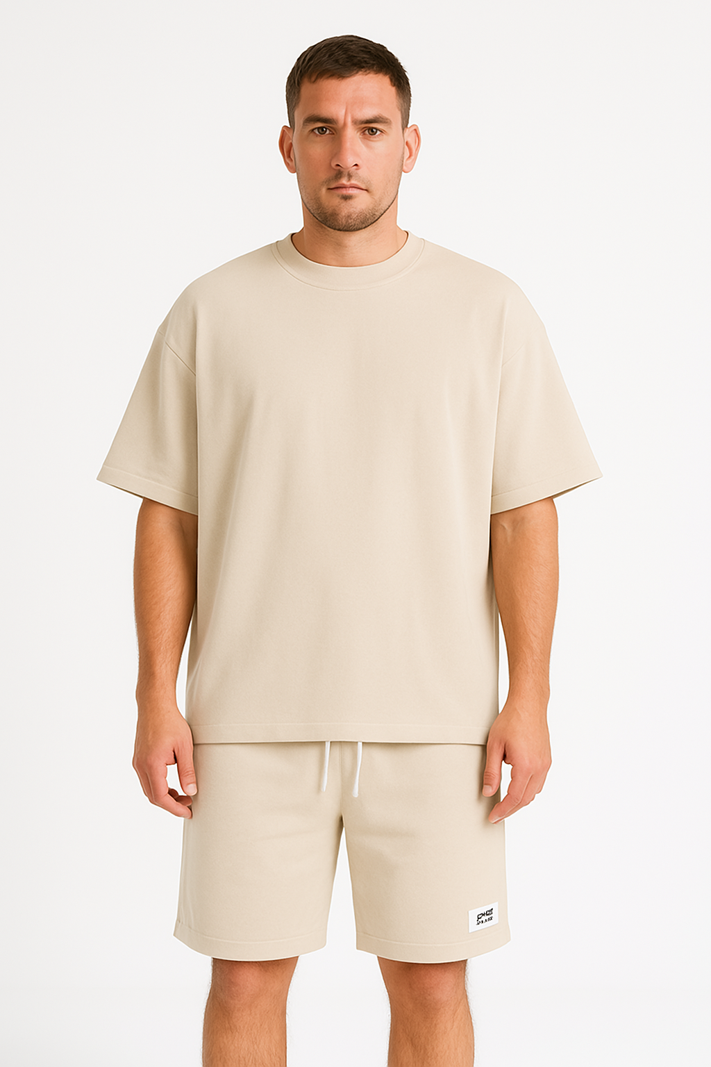 Set sportivo da uomo con orlo regolabile - comoda T-shirt con pantaloncini corti e coulisse, in cotone elasticizzato e traspirante