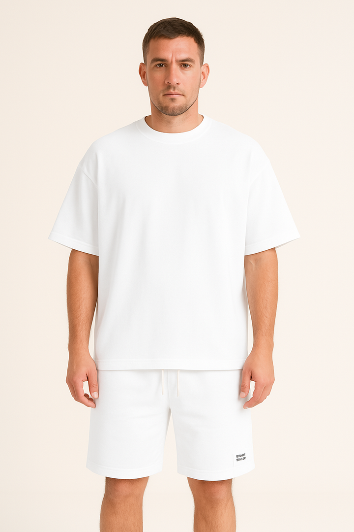 Set sportivo da uomo con orlo regolabile - comoda T-shirt con pantaloncini corti e coulisse, in cotone elasticizzato e traspirante