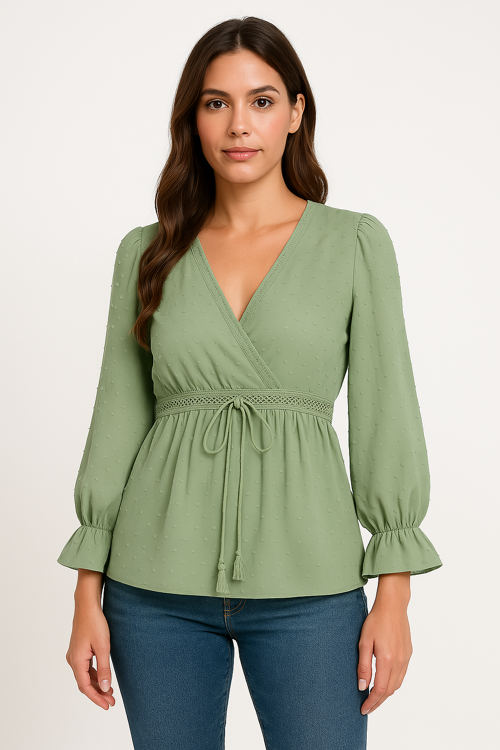 Camicette da donna alla moda con scollature a punta ed eleganti finiture senza colletto