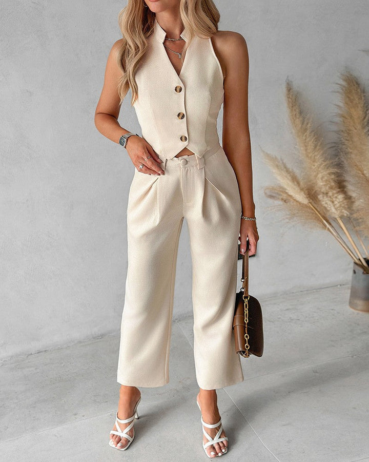 Vesta - Elegante set da donna in due pezzi con top e pantaloni, perfetto per le occasioni speciali