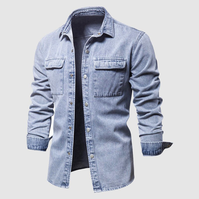 Camisa da uomo moderna con bolsillos pratici al collo