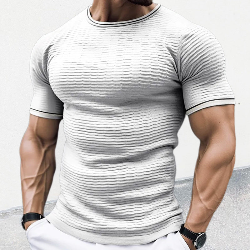 Camicia elegante da uomo in maglia slim fit con nastro elastico - manica corta casual e scollatura a punta alla moda