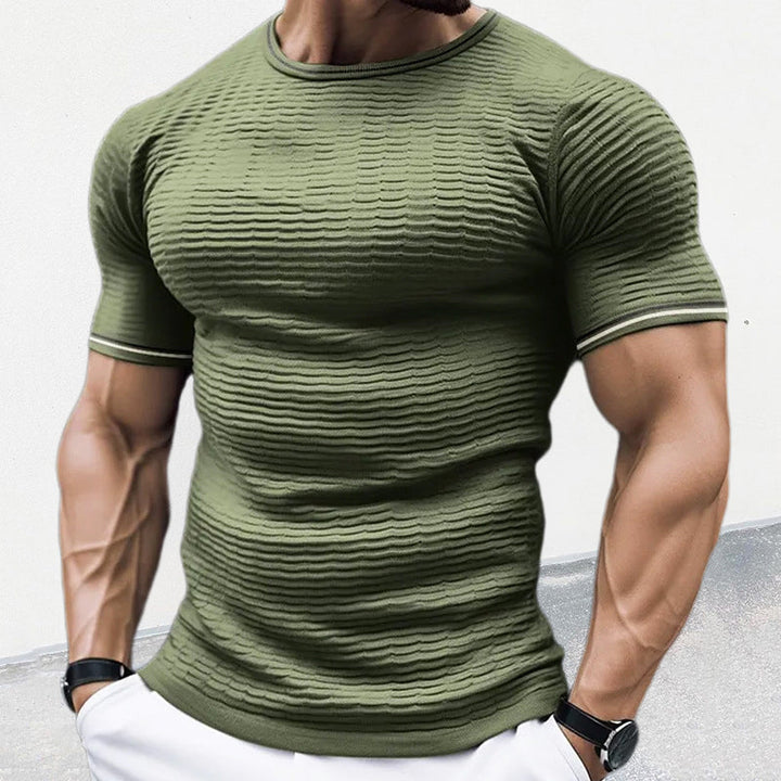 Camicia elegante da uomo in maglia slim fit con nastro elastico - manica corta casual e scollatura a punta alla moda