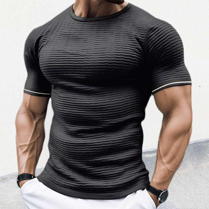 Camicia elegante da uomo in maglia slim fit con nastro elastico - manica corta casual e scollatura a punta alla moda