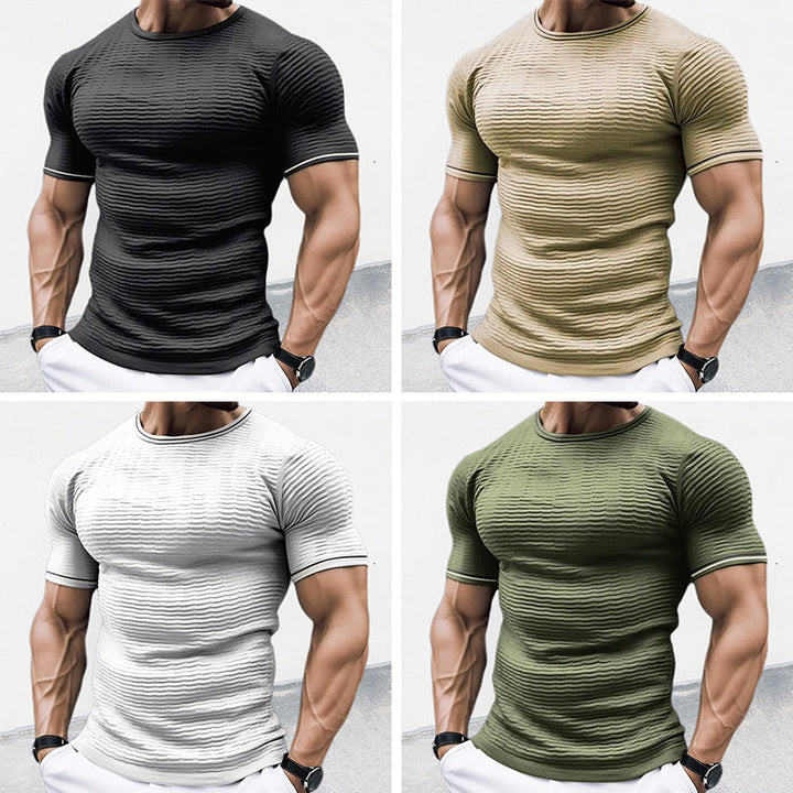 Camicia elegante da uomo in maglia slim fit con nastro elastico - manica corta casual e scollatura a punta alla moda