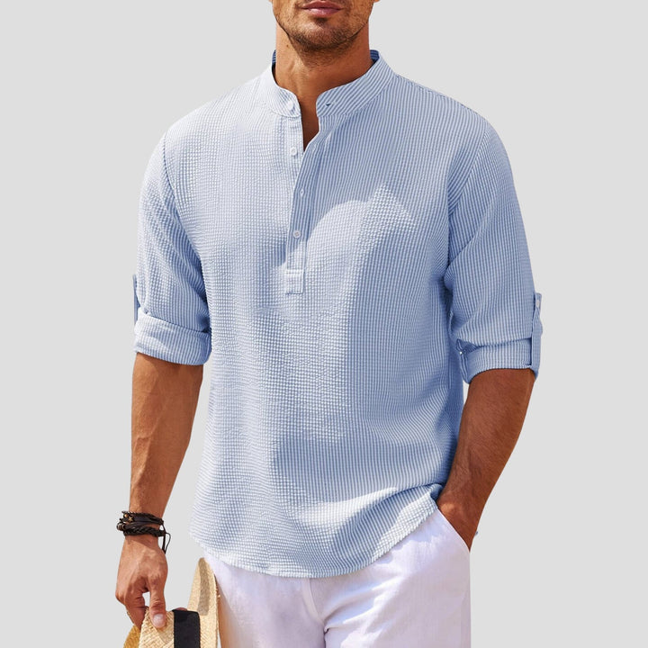 Maglietta Henley a maniche lunghe da uomo con colletto trasparente alla moda