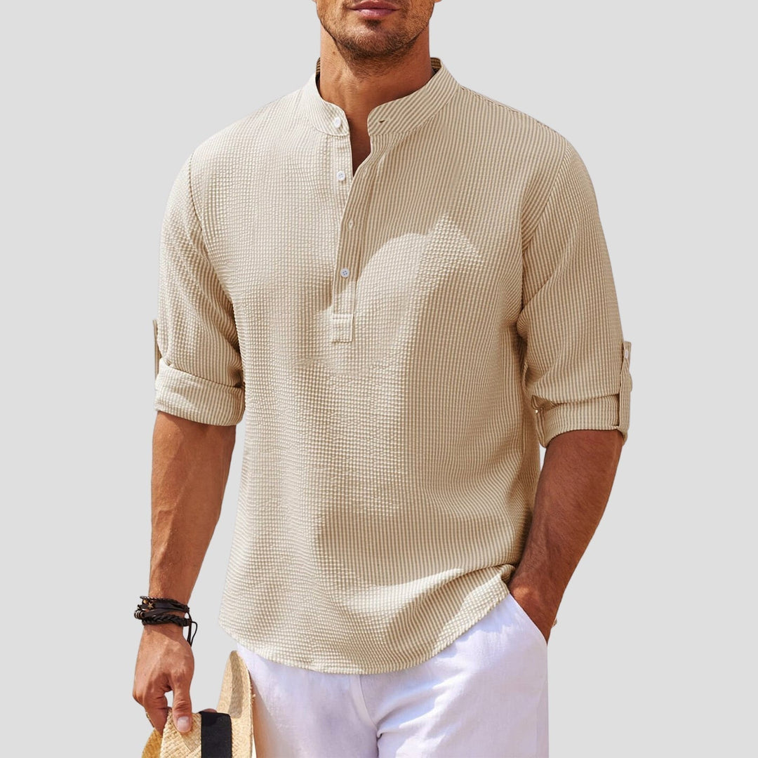 Maglietta Henley a maniche lunghe da uomo con colletto trasparente alla moda