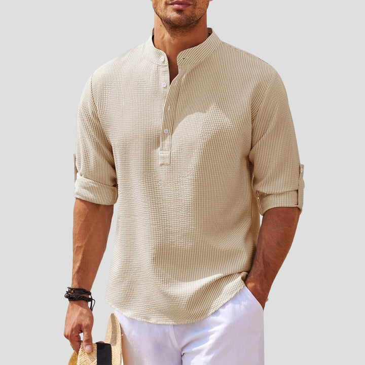 Maglietta Henley a maniche lunghe da uomo con colletto trasparente alla moda