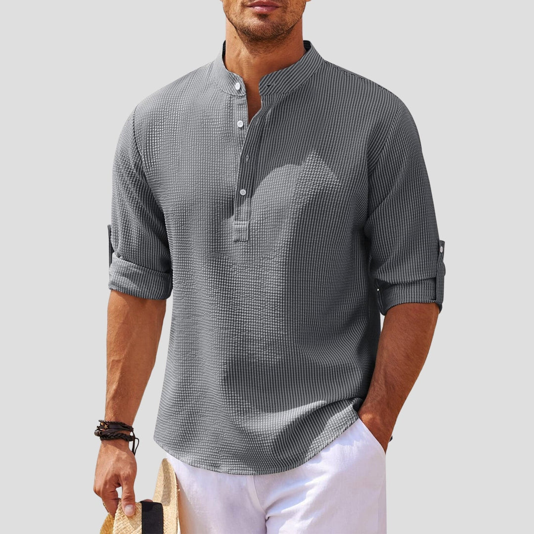 Maglietta Henley a maniche lunghe da uomo con colletto trasparente alla moda