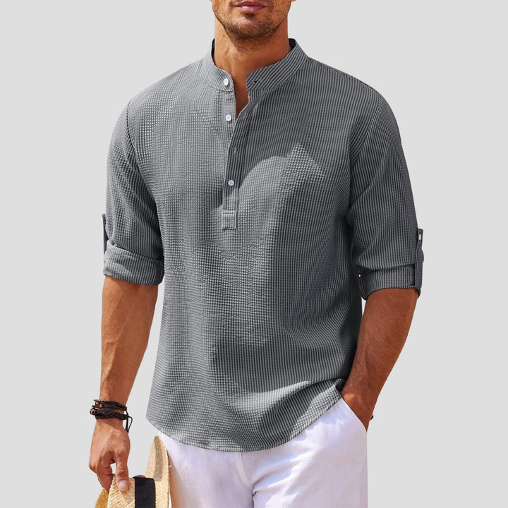 Maglietta Henley a maniche lunghe da uomo con colletto trasparente alla moda