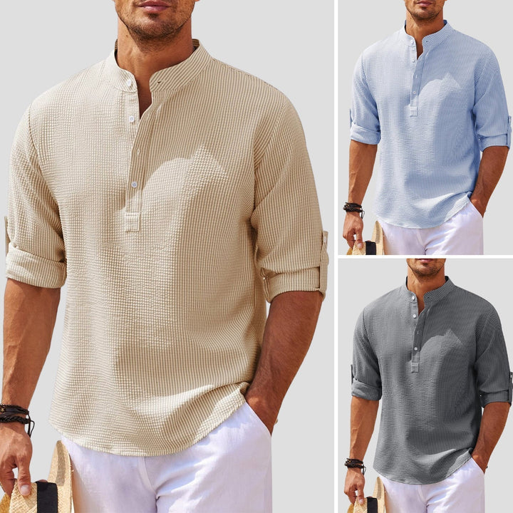 Maglietta Henley a maniche lunghe da uomo con colletto trasparente alla moda
