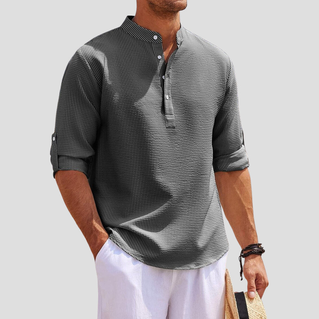 Maglietta Henley a maniche lunghe da uomo con colletto trasparente alla moda