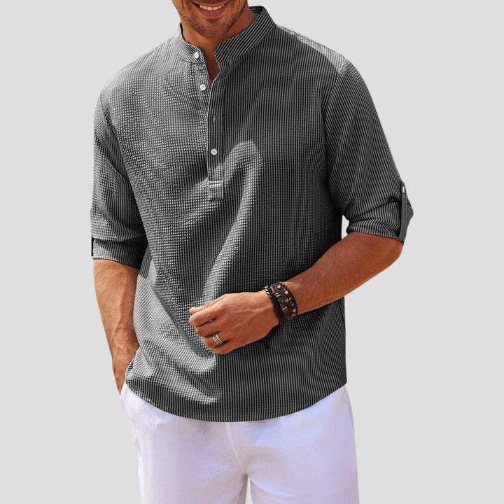 Maglietta Henley a maniche lunghe da uomo con colletto trasparente alla moda