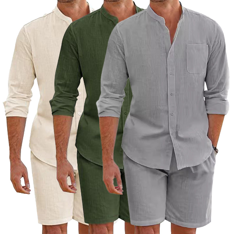 Elegante set da uomo: elegante T-shirt a maniche lunghe e comodi pantaloncini corti