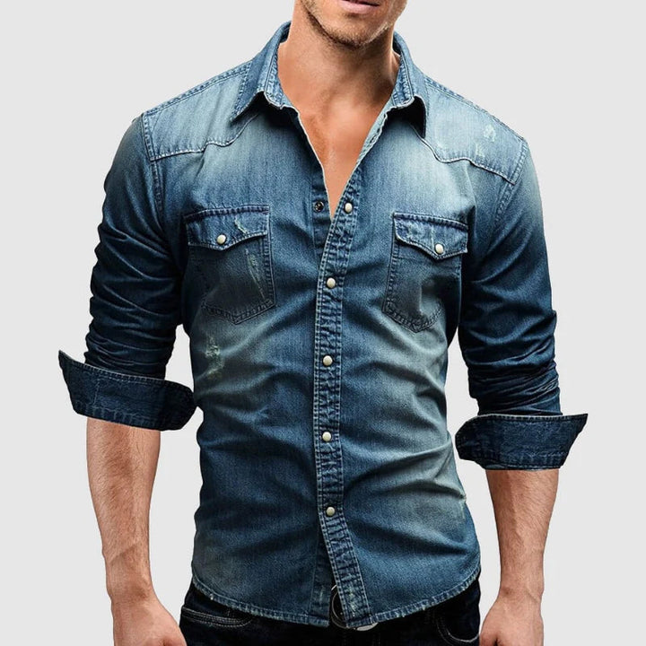 Camicia da uomo elegante in denim Slim Fit a maniche lunghe - stile classico casual occidentale con bottoni