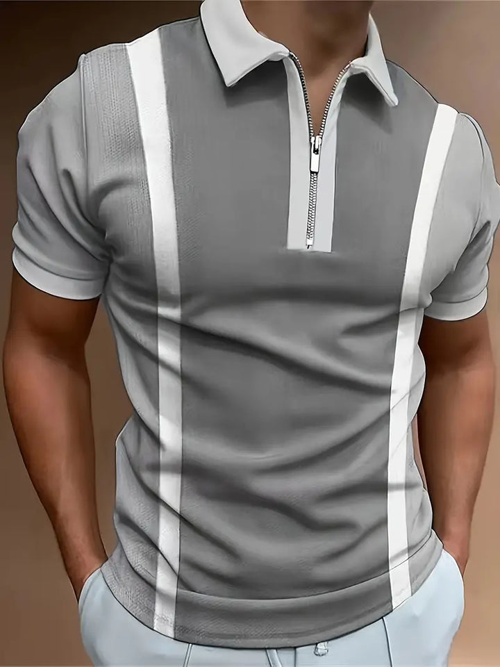 Elegante polo da uomo - Vestibilità sartoriale e zip a contrasto - Maniche corte
