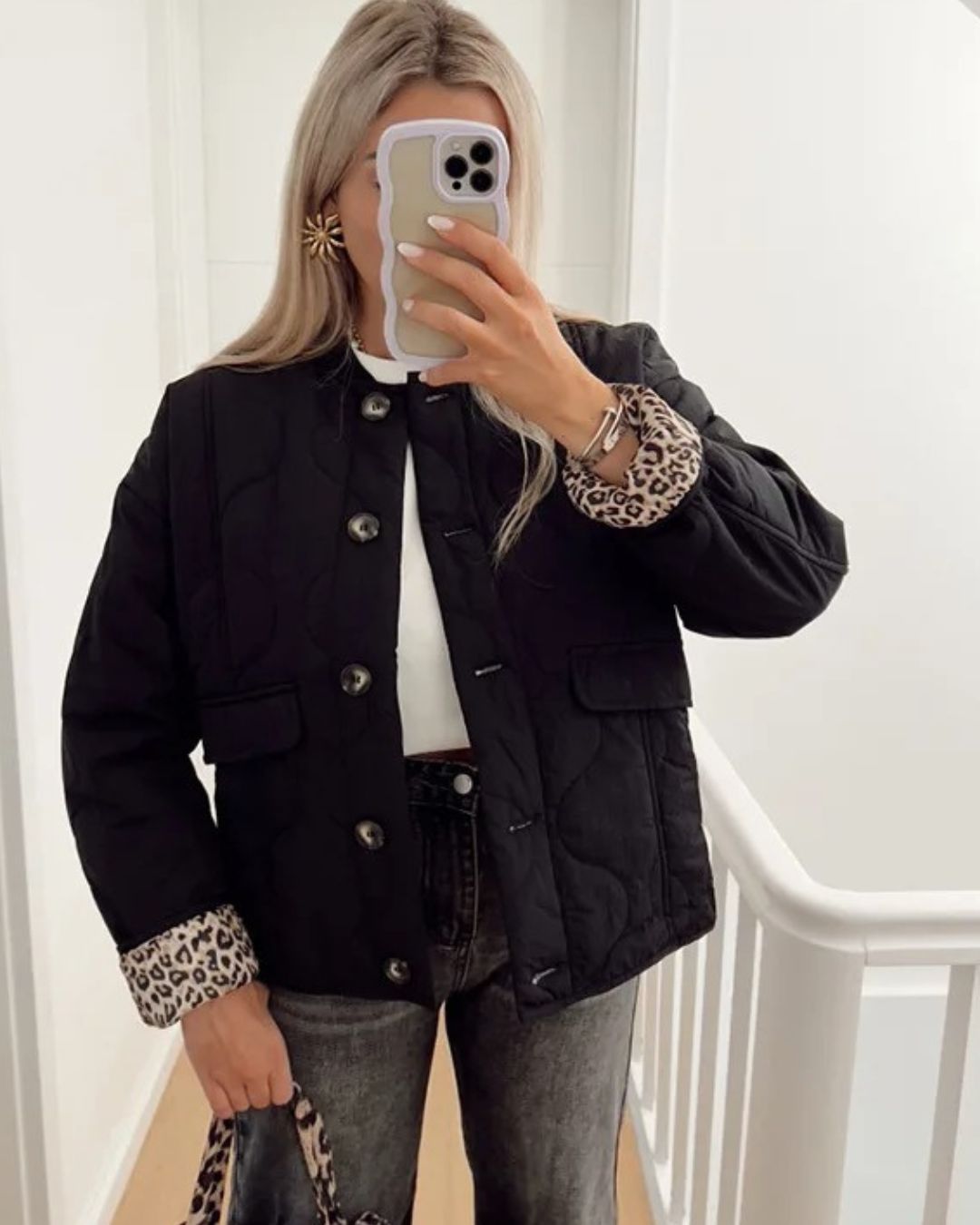 Elegante giacca Noémie™ con fodera in pantera alla moda