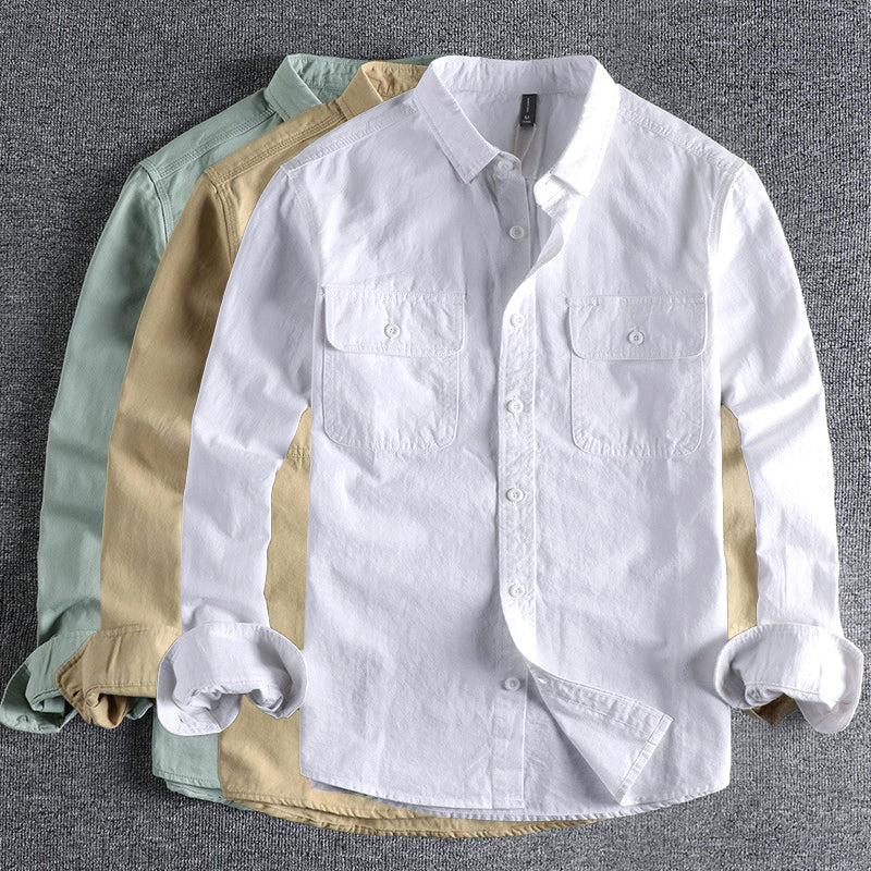 Camisa da lavoro a manga lunga per uomo in elegante colore sólido