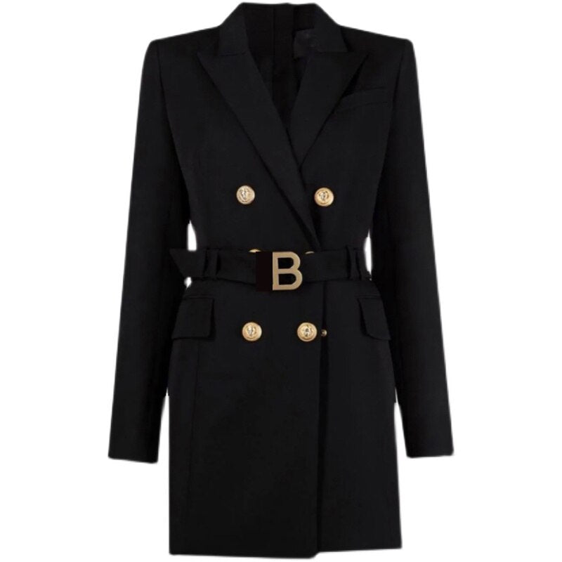 Elegante abito blazer da donna con vestibilità personalizzata, elegante cintura in vita, doppie tasche e lunghezza mini alla moda