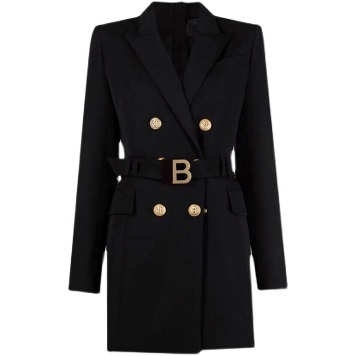 Elegante abito blazer da donna con vestibilità personalizzata, elegante cintura in vita, doppie tasche e lunghezza mini alla moda
