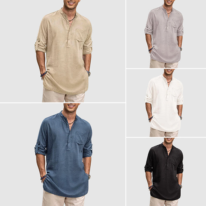 Camicia Henley da uomo con maniche lunghe e allungate e pratiche tasche - ideale per tutti i giorni
