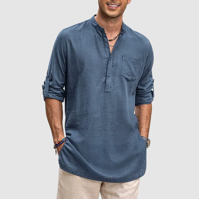 Camicia Henley da uomo con maniche lunghe e allungate e pratiche tasche - ideale per tutti i giorni