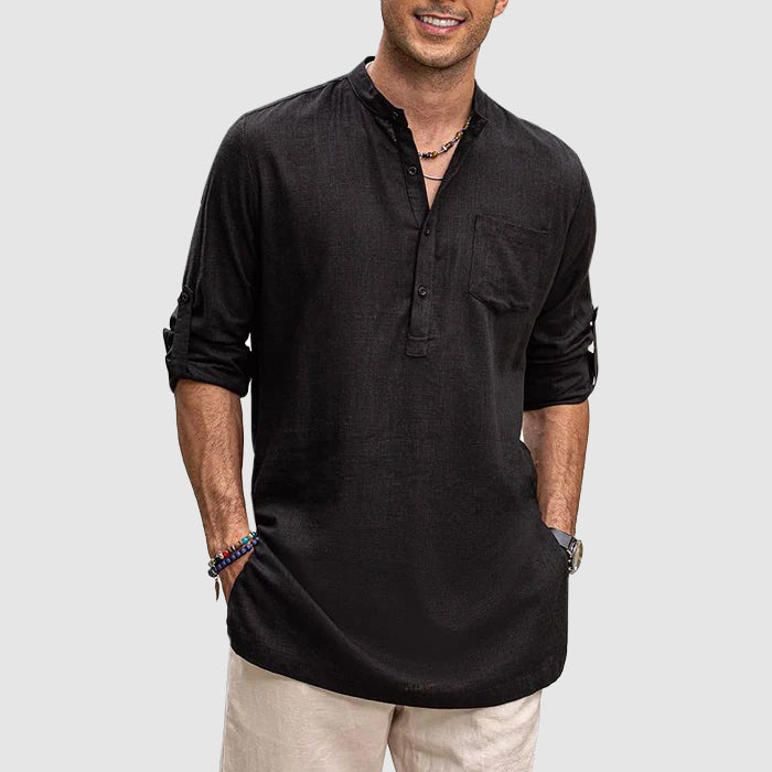 Camicia Henley da uomo con maniche lunghe e allungate e pratiche tasche - ideale per tutti i giorni