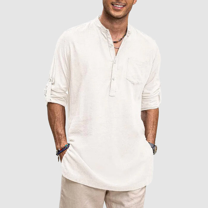 Camicia Henley da uomo con maniche lunghe e allungate e pratiche tasche - ideale per tutti i giorni
