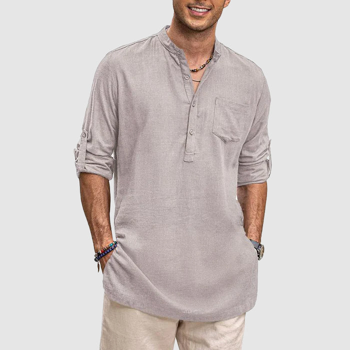 Camicia Henley da uomo con maniche lunghe e allungate e pratiche tasche - ideale per tutti i giorni