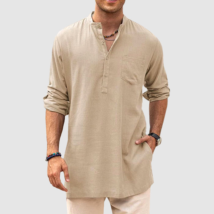 Camicia Henley da uomo con maniche lunghe e allungate e pratiche tasche - ideale per tutti i giorni