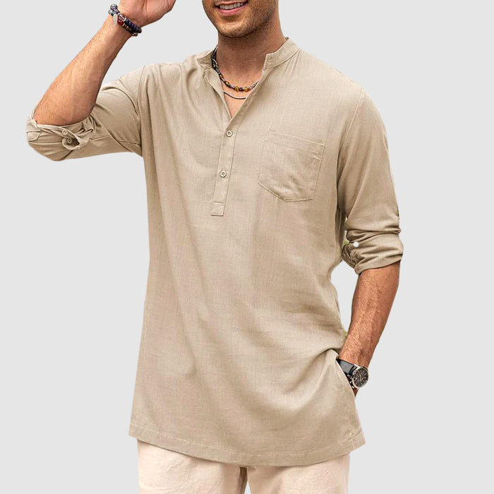 Camicia Henley da uomo con maniche lunghe e allungate e pratiche tasche - ideale per tutti i giorni