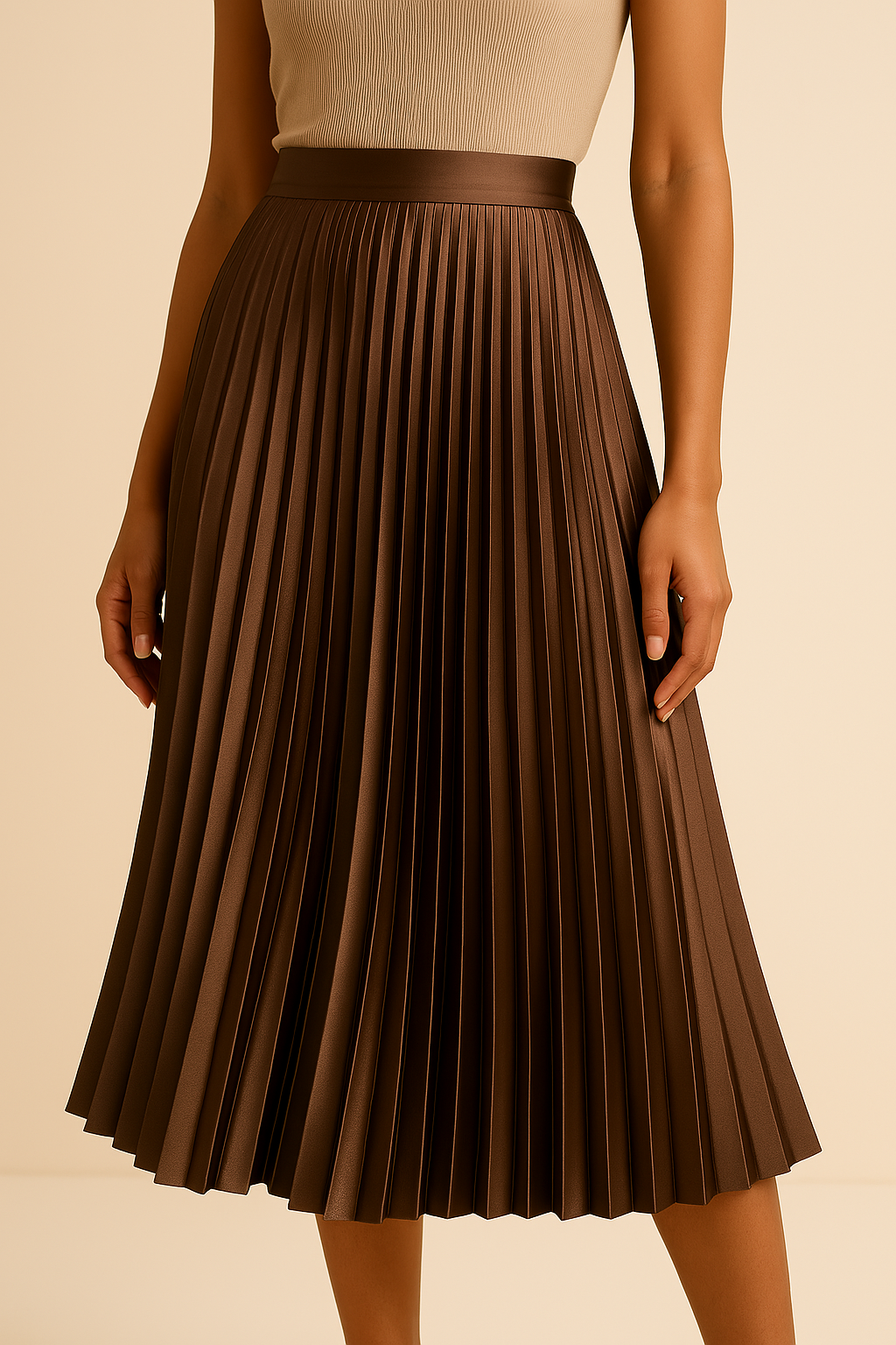 Elva - Elegante gonna a vita alta in raso plissettato per un look lussuoso e sofisticato
