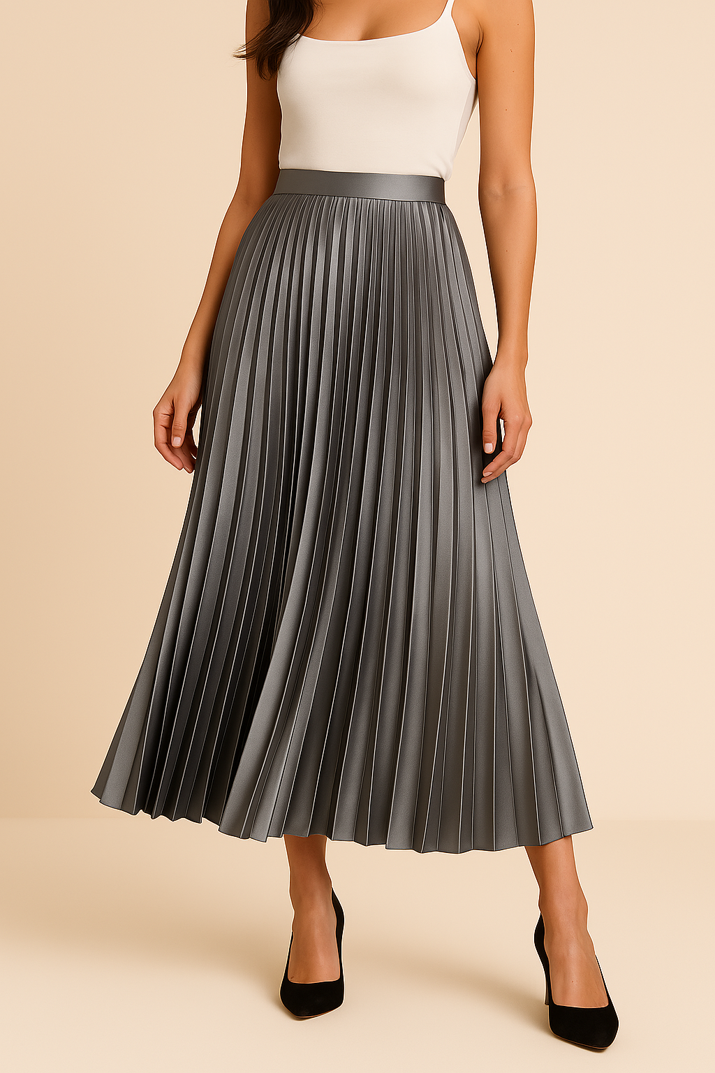 Elva - Elegante gonna a vita alta in raso plissettato per un look lussuoso e sofisticato