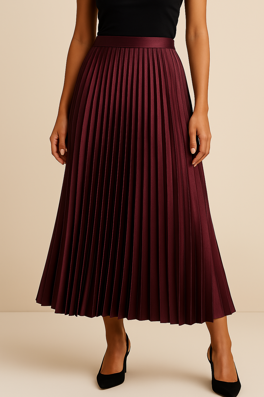 Elva - Elegante gonna a vita alta in raso plissettato per un look lussuoso e sofisticato