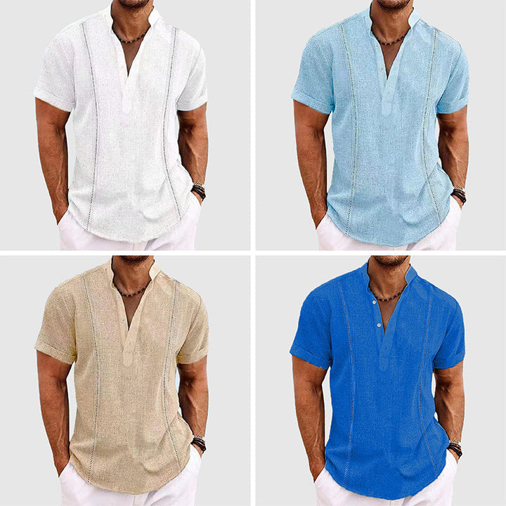 Camicia da uomo elegante a maniche corte, vestibilità ampia e tessuto arioso con elegante chiusura a bottoni